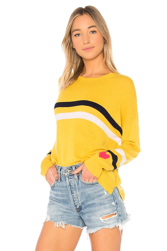 view 1 of 4 Stripes + Heart Cashmere Blend Crew Neck in Mustard