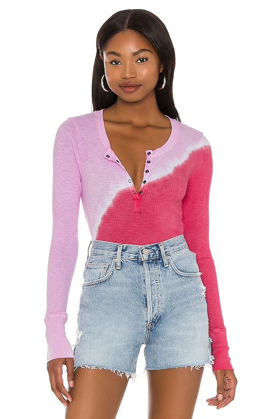 view 1 of 4 Fitted Henley in Pink & Hibiscus Tie Dye