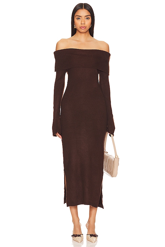 view 2 of 4 Off Shoulder Sweater Dress in Chocolate