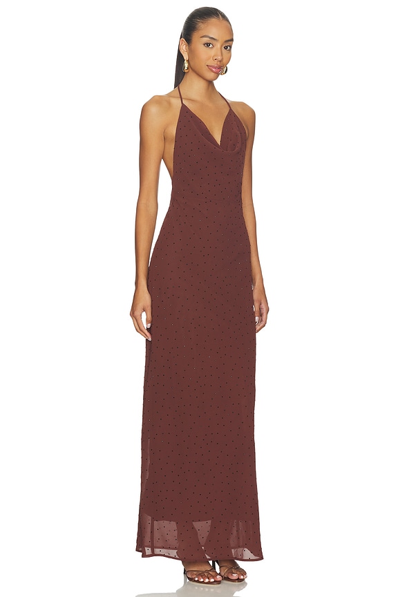 view 2 of 4 ROBE NADENE DIAMANTE HALTER MAXI in Merlot