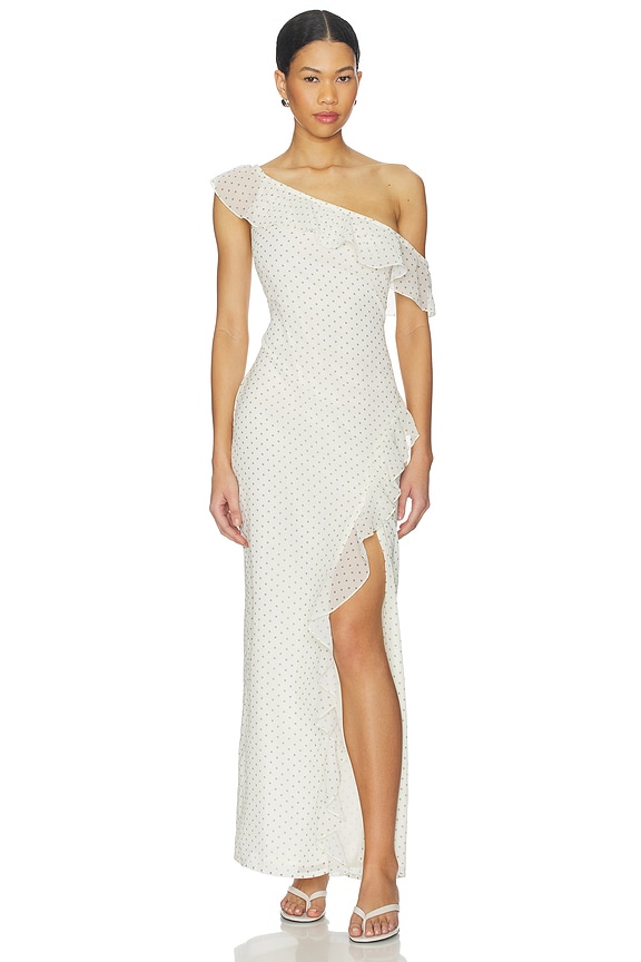 view 1 of 4 Reyen Frill Maxi Dress in Cream Polka Dot