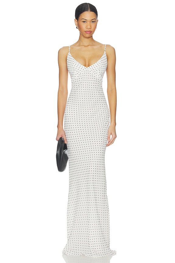 view 1 of 4 Reyen Slip Dress in White Polka Dot