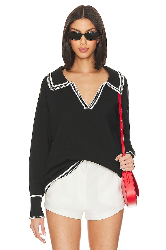 SNDYS Arlington Collared Sweater in Black & White | REVOLVE
