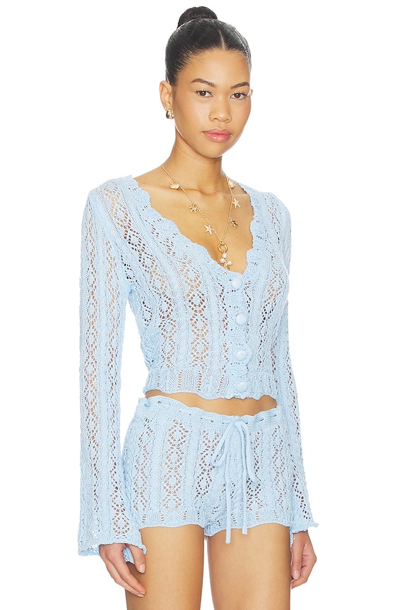 view 2 of 4 Crochet Cardigan in Baby Blue