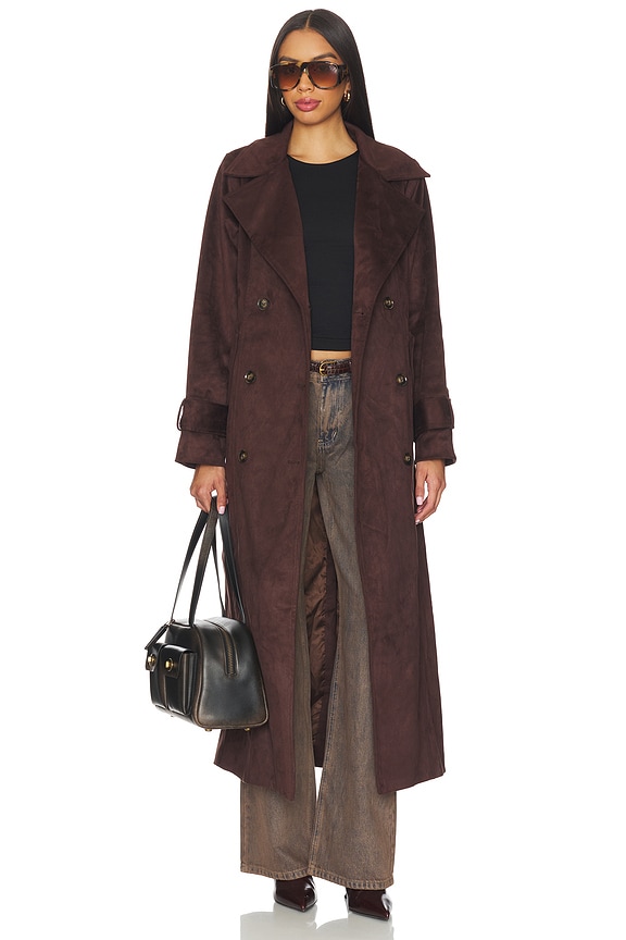 view 2 of 4 Sutton Faux Suede Trench Coat in Chocolate