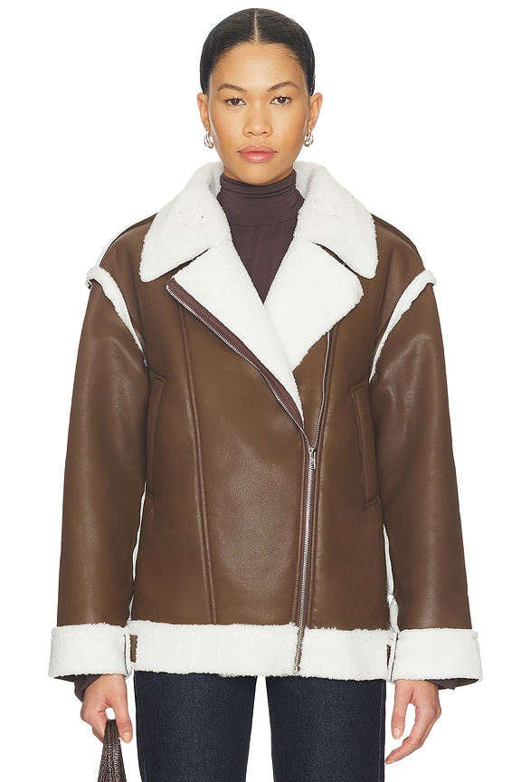 view 2 of 5 London Oversized Biker Jacket in Brown in Chocolate