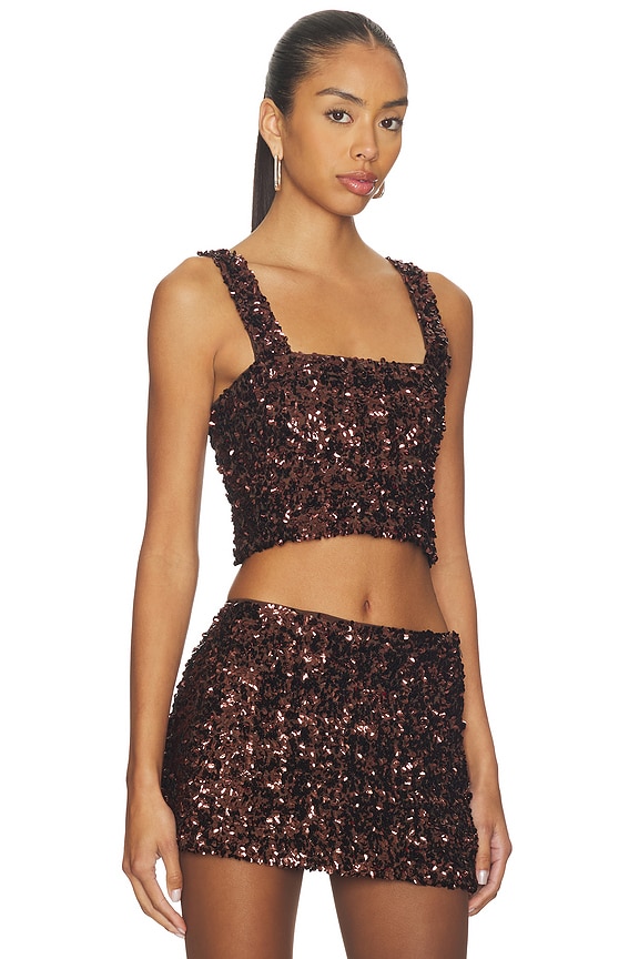 view 2 of 5 Asher Sequin Crop Top in Chocolate