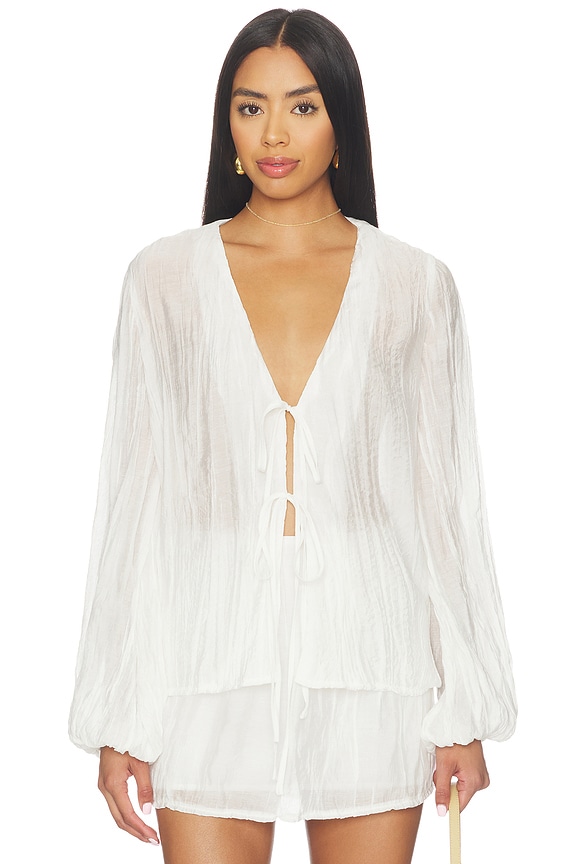 view 1 of 5 Brandi Crinkle Tie Top in White
