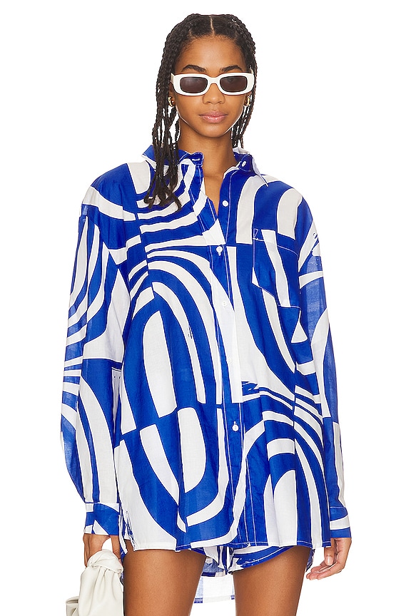 view 2 of 5 Heather Cotton Shirt in Blue Print