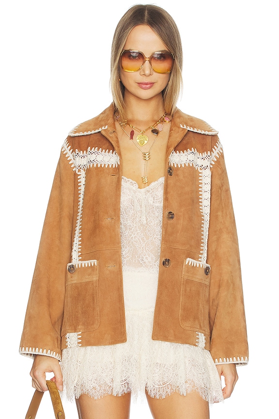view 1 of 5 Irena Suede Jacket With Crochet in Camel