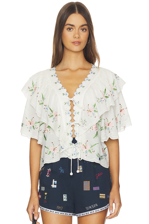 view 1 of 5 Serafina Embroidery Shortsleeve Top in Cream