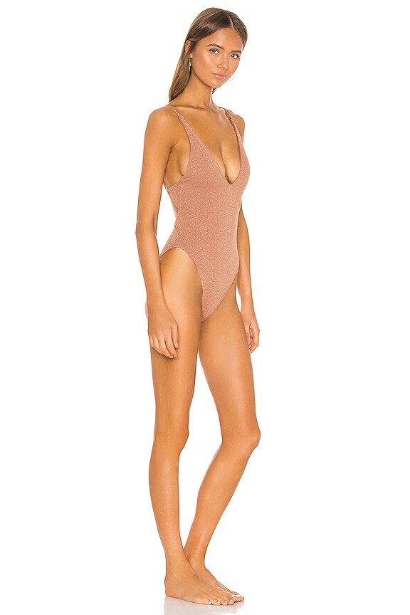 view 2 of 4 Stardust Deep V Neck Maillot One Piece in Bronze
