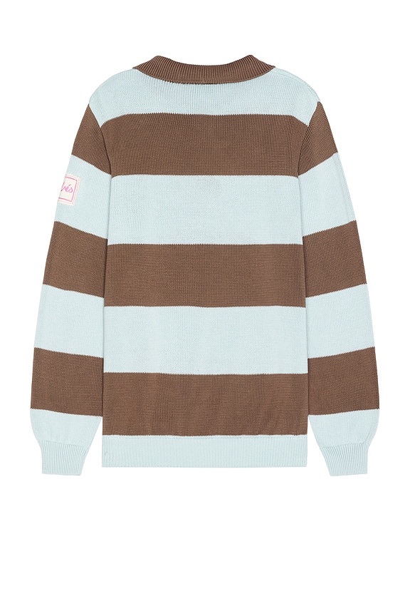 view 2 of 4 Ole Flower Crochet Detailed Striped Polo Sweater in Brown