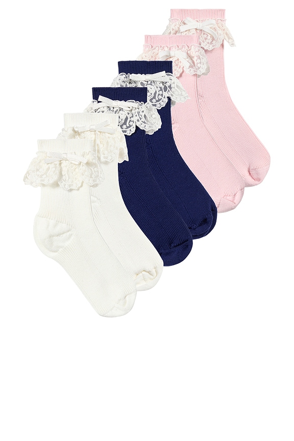 view 1 of 4 Kids Lace Trim Bow Socks in Multi