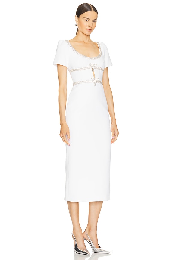 view 2 of 4 Diamante Bow Trim Midi Dress in White