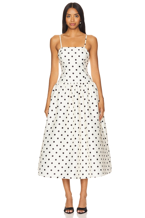 view 2 of 4 Polka Dot Midi Dress in Cream in Black & White