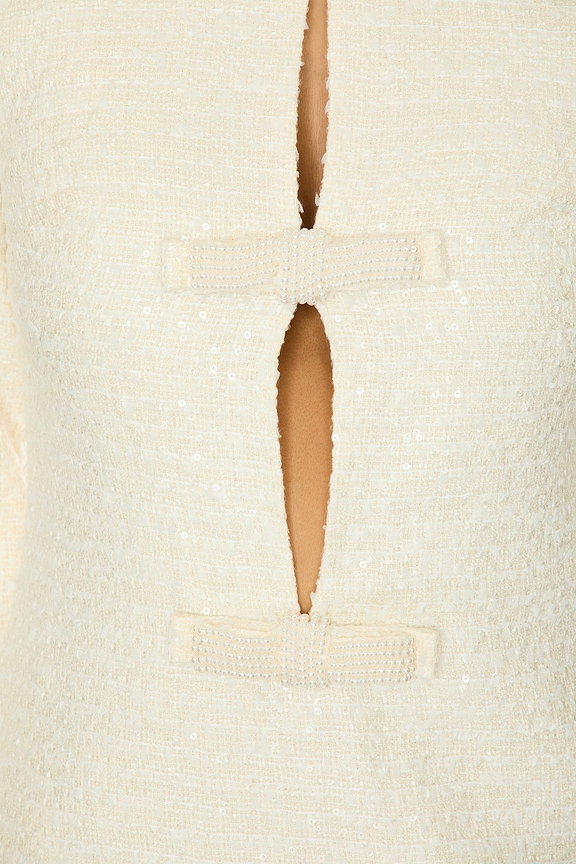 cream boucle diamante bow mini dress self-portrait فستان قصير بتفاصيل فيونكة في Embellished Bow Details 3/4-length sleeves bridesmaid dresses Color:Burgundy/Nude 90s Medium Sequin Party Christmas dresses