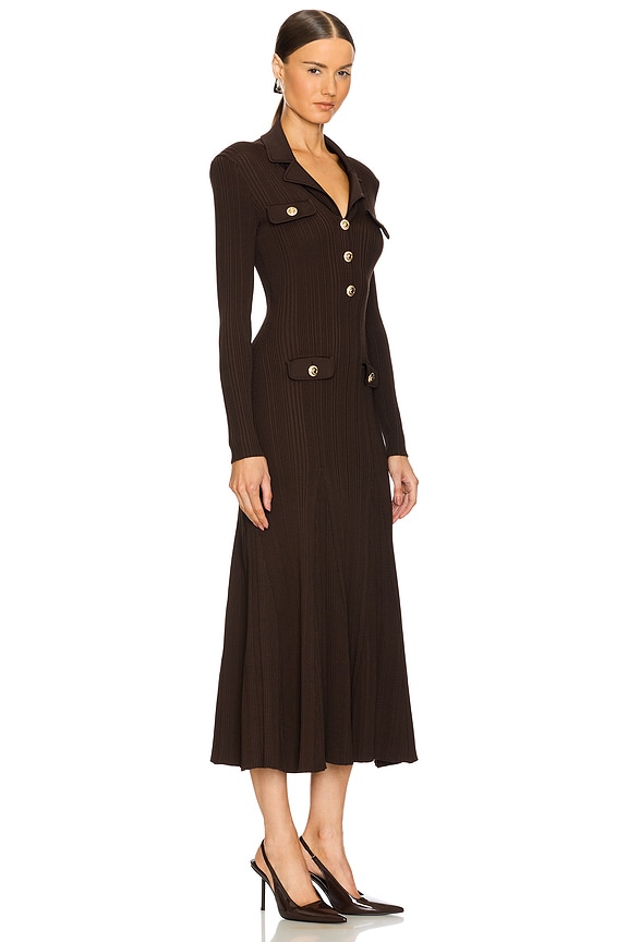view 2 of 3 Viscose Rib Knit Midi Dress in Brown