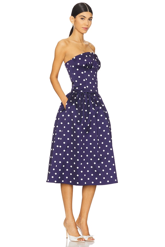 view 2 of 3 Polka Dot Satin Midi Dress in Navy