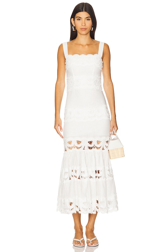 view 2 of 4 Linen Lace Insert Midi Dress in White
