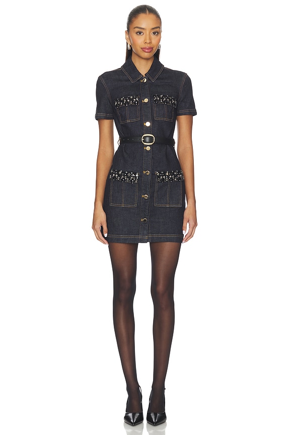 view 1 of 4 МИНИ-ПЛАТЬЕ ИЗ ДЕНИМА С КРИСТАЛЬНОЙ ОТДЕЛКОЙ in Blue