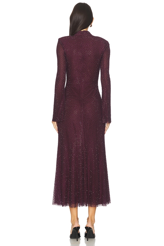 burgundy rhinestone dress self-portrait Fishnet Midi in Burgundy it features a boat