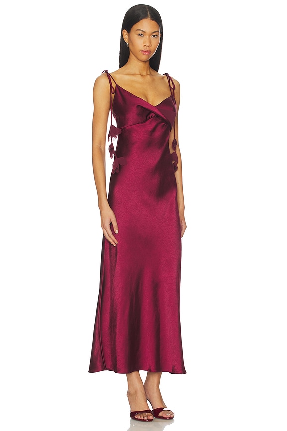 view 2 of 3 Satin Flower Midi Dress in Burgundy