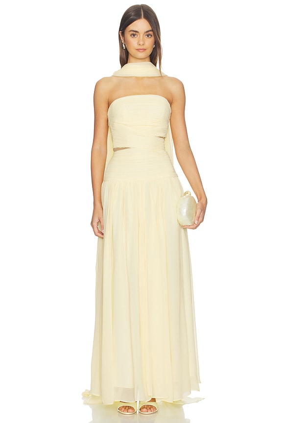 view 1 of 4 Yellow Georgette Scarf Midi Dress in Yellow