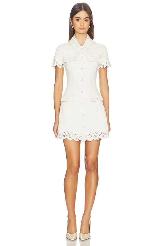 view 1 of 4 Cream Broderie Denim Mini Dress in Cream