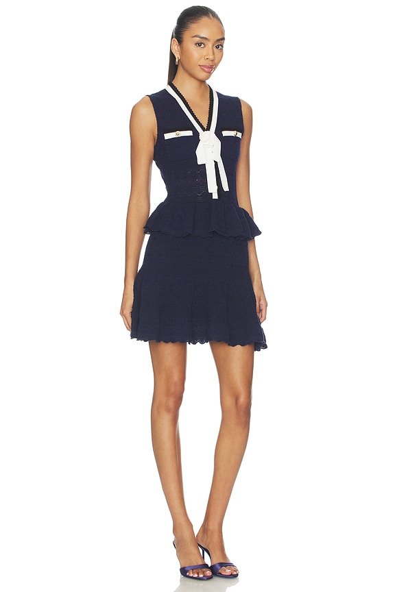 view 2 of 3 ROBE COURTE NAVY PEPLUM POINTELLE KNIT in Navy