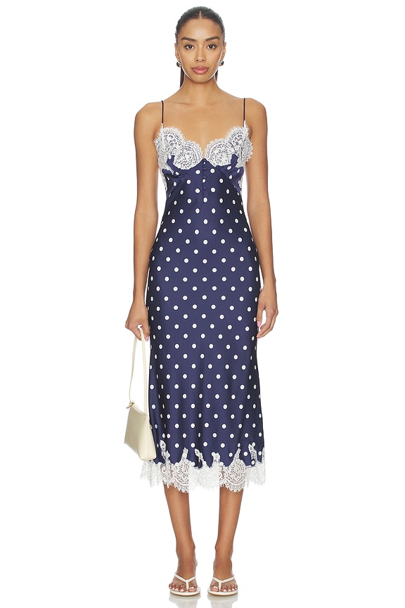 view 1 of 3 VESTIDO MIDI NAVY POLKA DOT SATIN in Navy