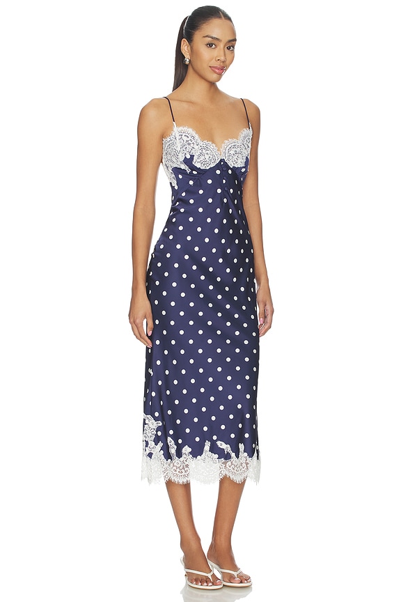 view 2 of 3 VESTIDO MIDI NAVY POLKA DOT SATIN in Navy