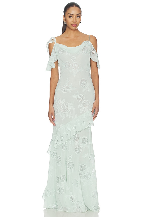 view 1 of 4 MAXIVESTIDO MINT EMBROIDERED GEORGETTE in Green