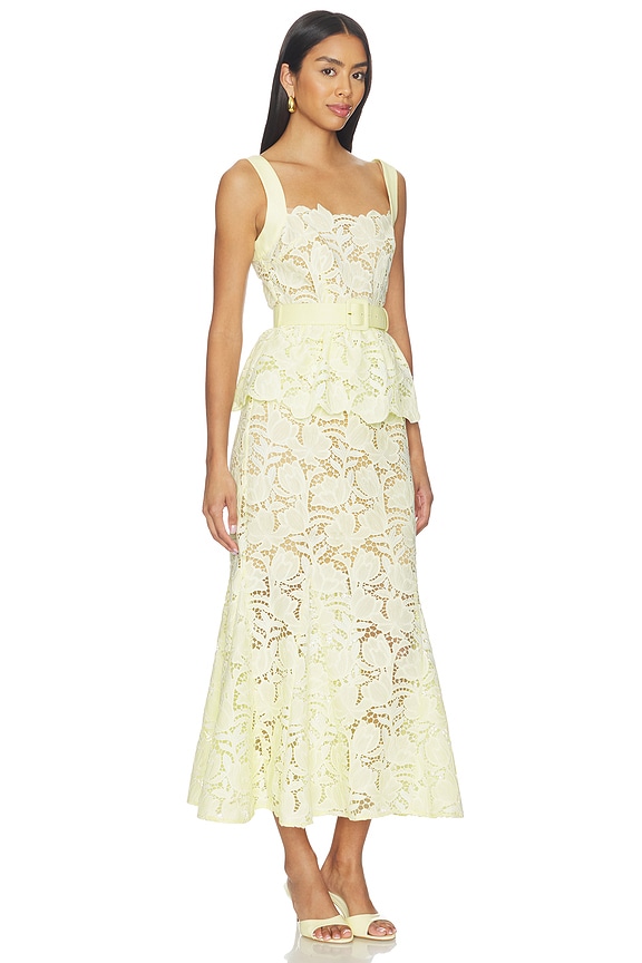 view 2 of 3 VESTIDO MIDI YELLOW LACE PEPLUM MIDI DRESS in Yellow