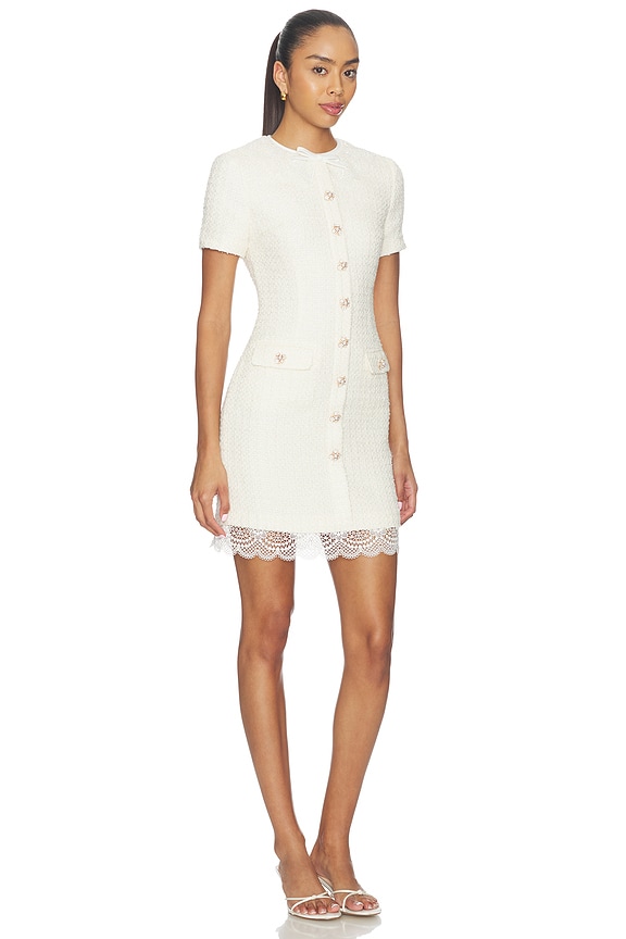 view 2 of 4 Cream Boucle Lace Trim Mini Dress in Cream