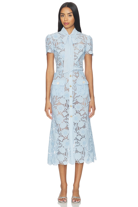 view 1 of 4 Blue Lace Tie Neck Midi Dress in Blue
