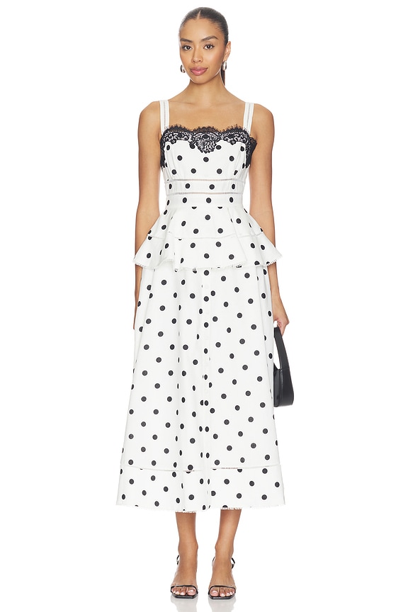 view 1 of 3 White Polka Dot Linen Midi Dress in White