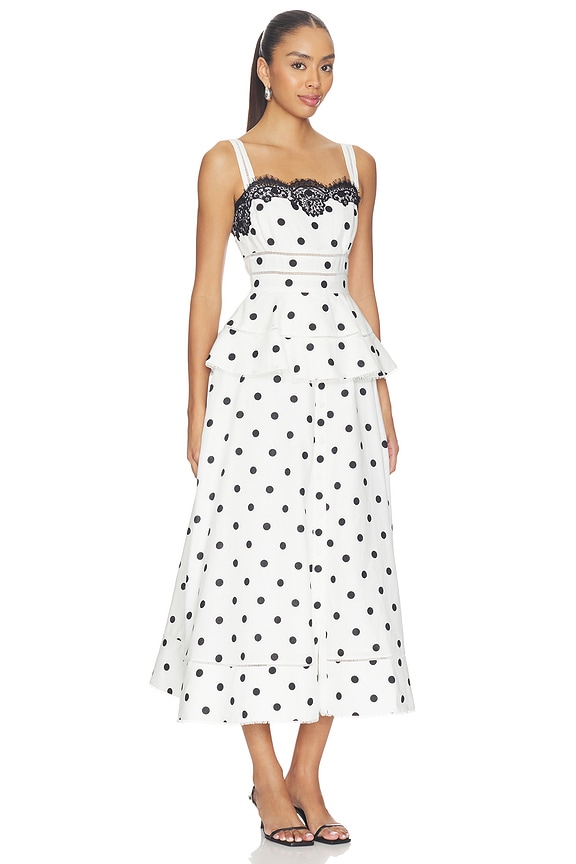 view 2 of 3 White Polka Dot Linen Midi Dress in White