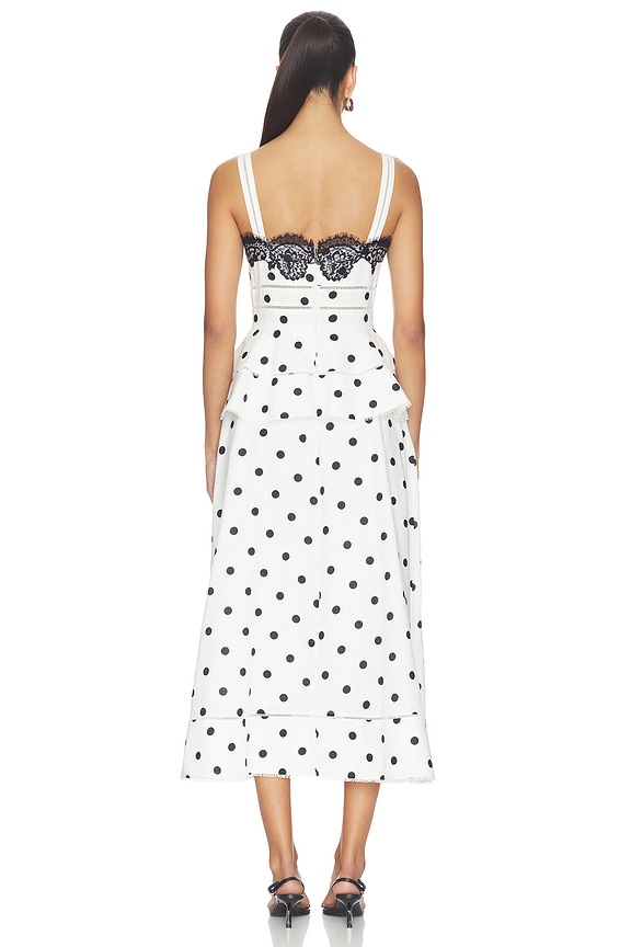 self-portrait White Polka Dot Linen Midi Dress in White | REVOLVE