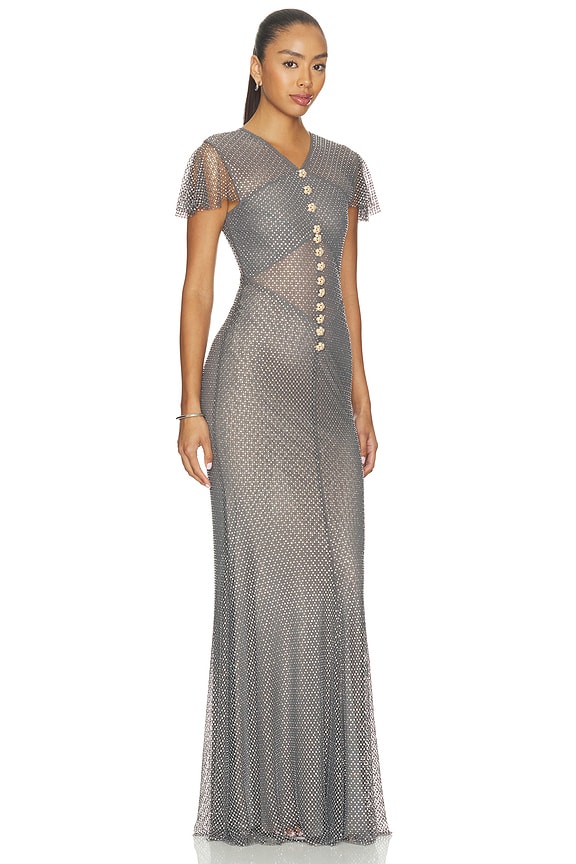 view 2 of 4 Grey Rhinestone Fishnet Maxi Dress in Grey