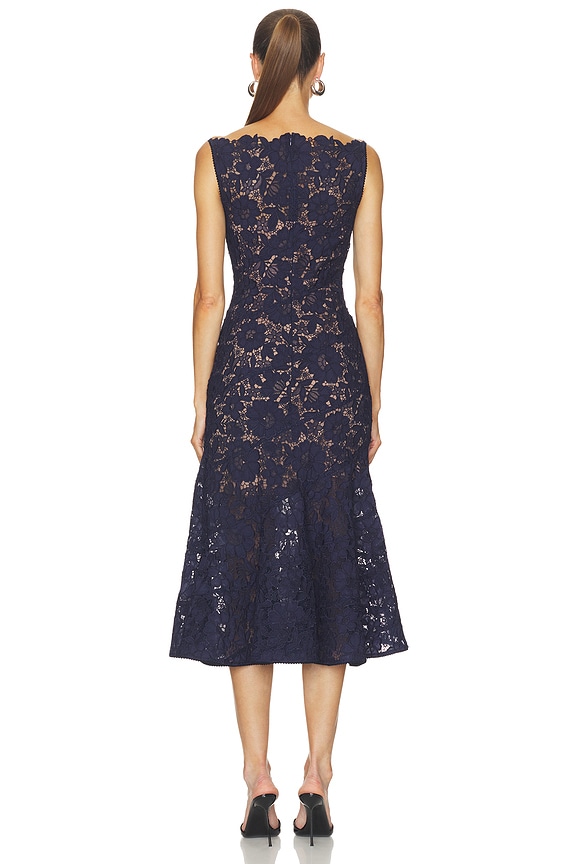 Navy Spiral Lace Midi Dress