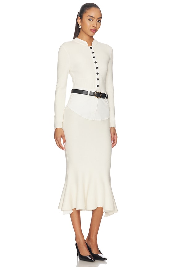 view 2 of 3 Cream Knit Denim Insert Midi Dress in Cream