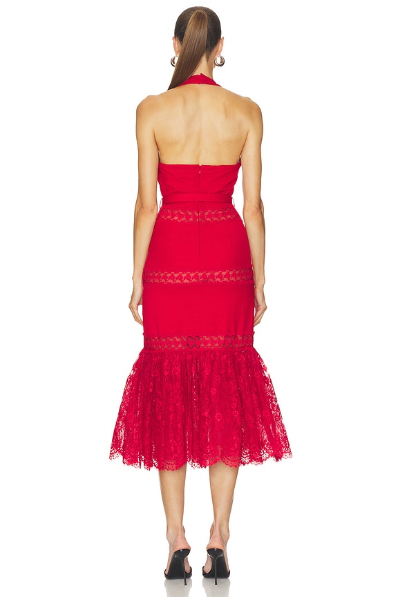 Red Linen Blend Lace Midi Dress