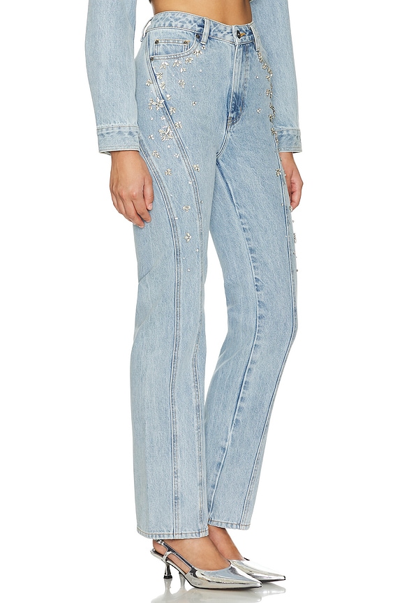view 2 of 5 Crystal Embellished Denim Jeans in Light Blue