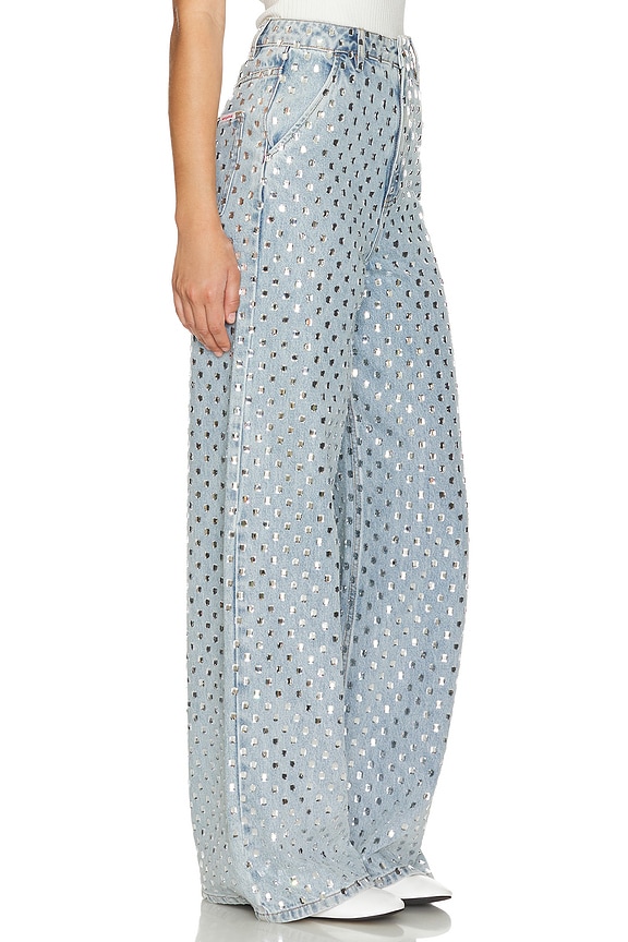 view 2 of 5 JEAN EN DENIM AVEC STRASS SQUARE in Light Blue