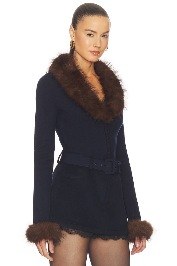view 2 of 4 Navy Faux Fur Knit Cardigan in Navy