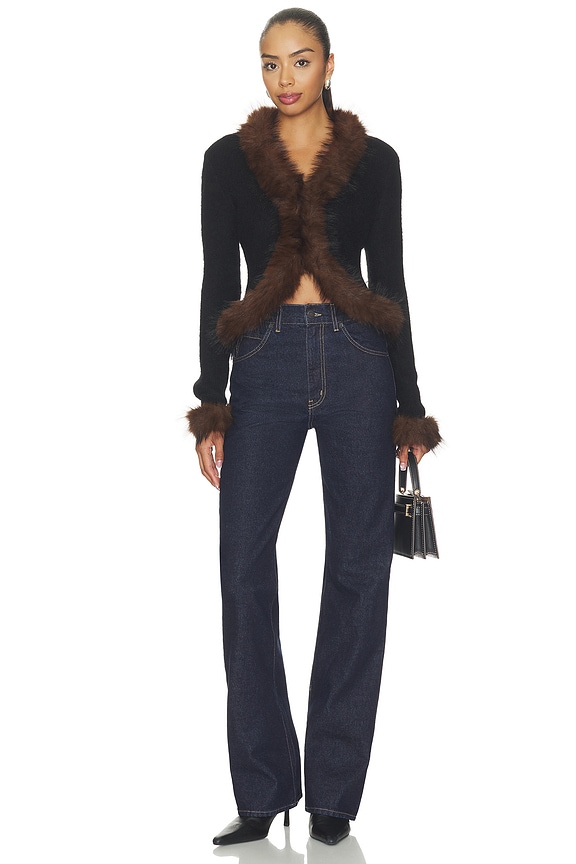 Black Faux Fur Knit Cardigan
