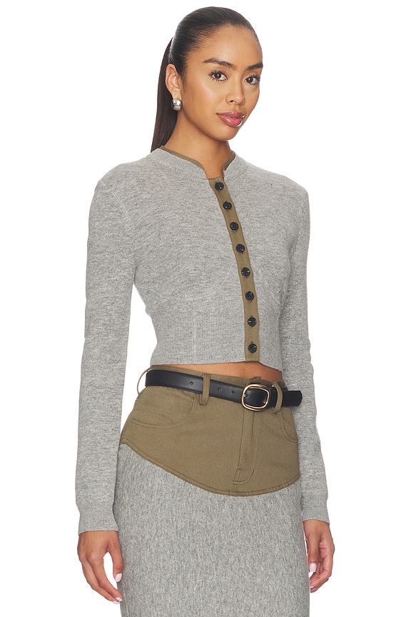 view 2 of 4 Grey Contrast Placket Cardigan in Grey