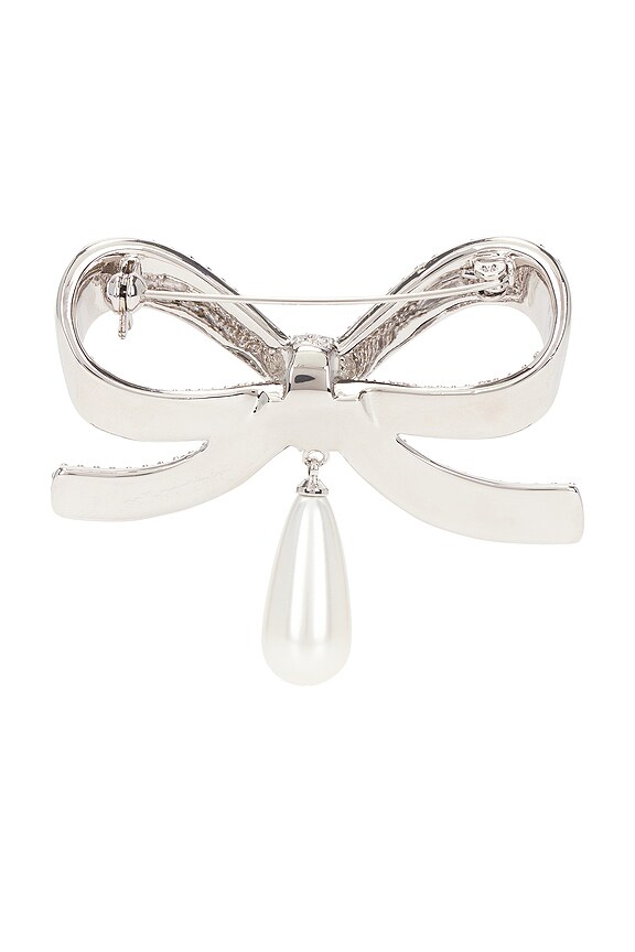 view 2 of 2 Crystal Bow Pearl Droplet Brooch in Silver