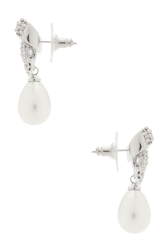 view 2 of 2 Crystal Bow Pearl Droplet Earrings in Silver
